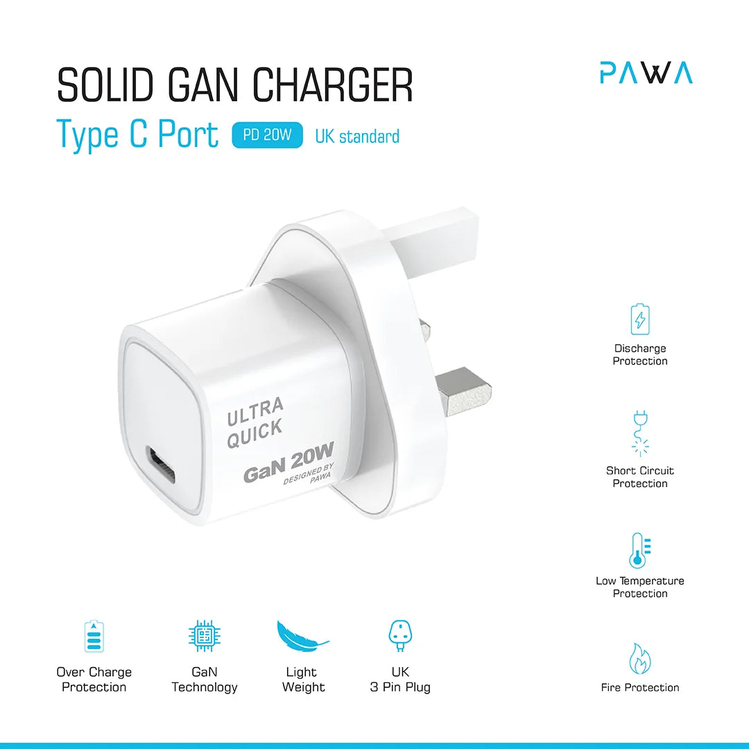 SOLID GAN CHARGER Type C PortPD 20W UK standard - White