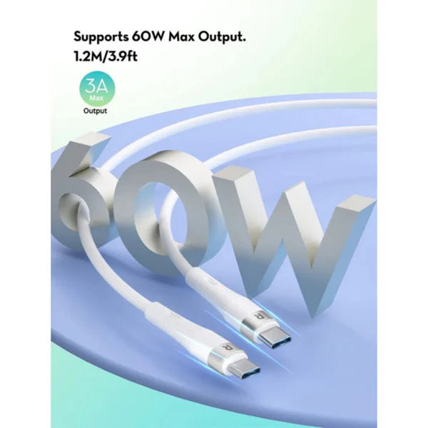 Pawa PVC 60W Data & Quick Charging USB-C to USB-C Cable 1.2m4ft - White