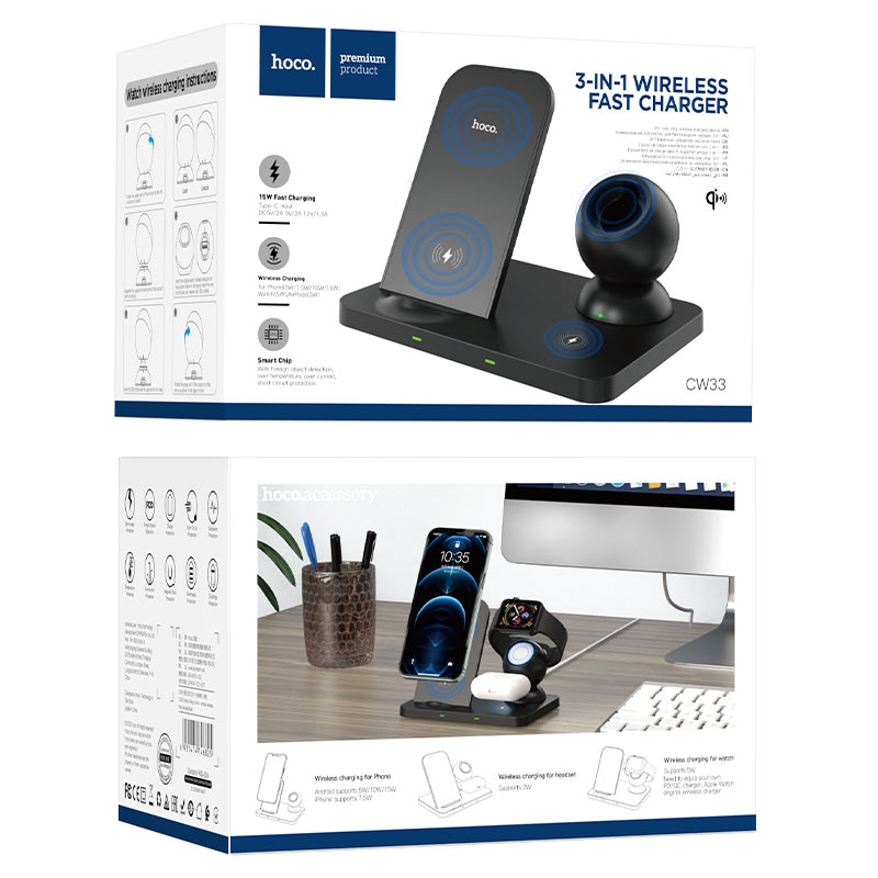 CW33 Ultra-Charge 3-in-1 vertical wireless fast charger