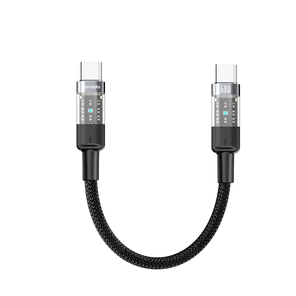Porodo Braided 60W PD C to C Fast Charging Cable with Transparent Head 35cm