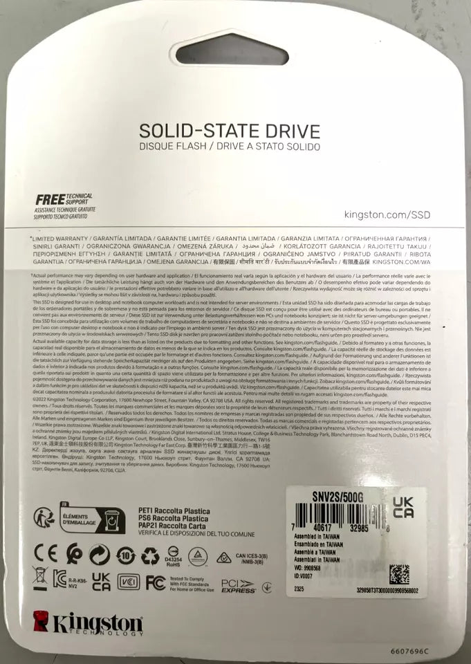 Kingston - SNV2S500G - 500 GB Internal Solid State Drive - M.2 2280 - PCI Expr