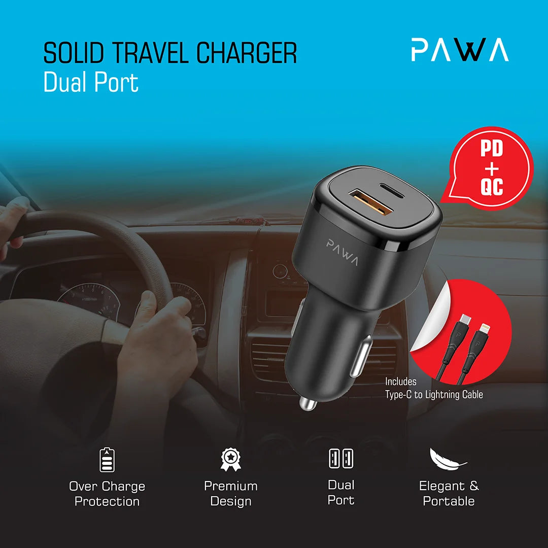 SOLID CAR CHARGER PD48W+ QC with Type C to Lightning to Cable