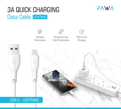 3A Quick Charging USB-A to Lightning PVC Cable 1.2m4ft  White