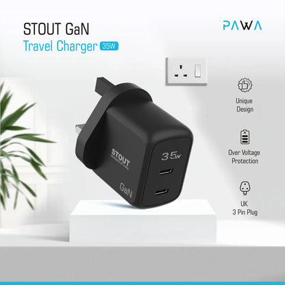 Pawa Stout Gan Travel Charger with Dual PD Port 35W-Black