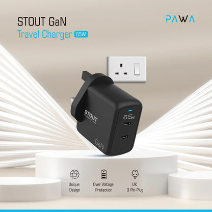 Pawa Stout Gan Travel Charger With Dual PD port 65W