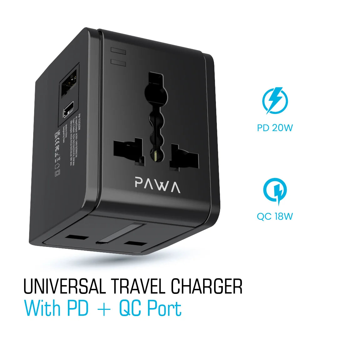Pawa Universal Travel Adapter With PD + QC port 20W