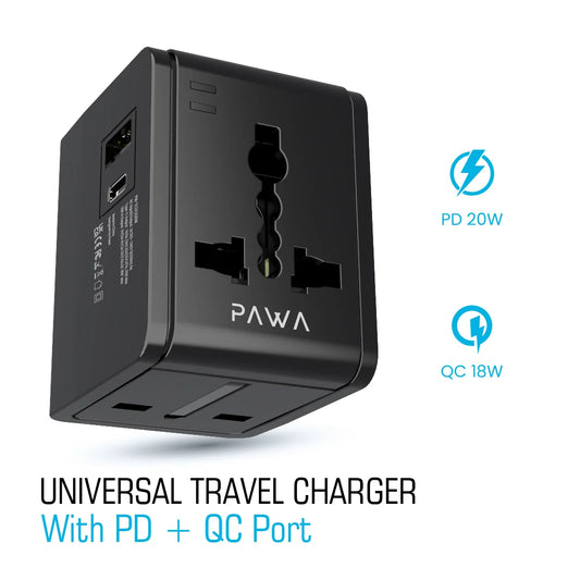 Pawa Universal Travel Adapter With PD + QC port 20W
