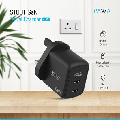Pawa Stout Gan Travel Charger With Dual PD port 45W
