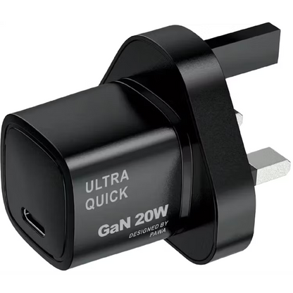 Pawa GaN Charger PD 20W Type-C Port UK Standard - Black