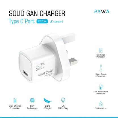 SOLID GAN CHARGER Type C PortPD 20W UK standard - White