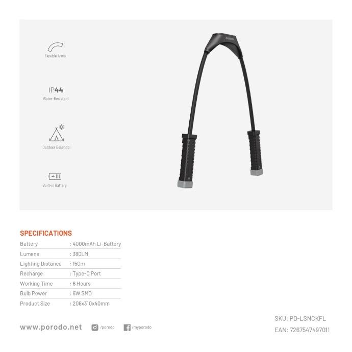 Lifestyle By Porodo Magnetic Detachable Neckband Flashlight Up to 6 Hours Working Time