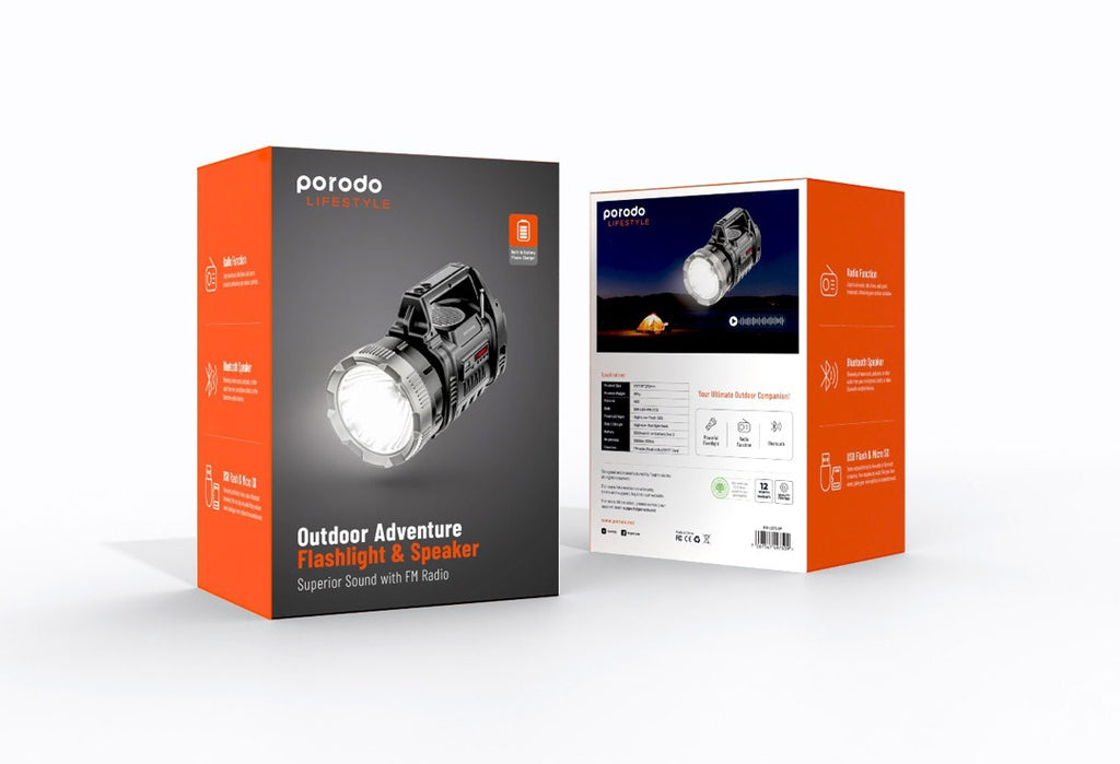 Porodo LifeStyle Outdoor Adventure Flashlight & Speaker Superior Sound With FM Radio