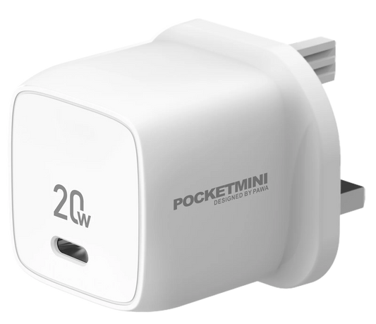 POCKETMINI TRAVEL CHARGER with Type-C Port PD20W - UK Standard