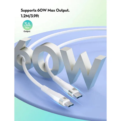 Pawa PVC 60W Data & Quick Charging USB-C to USB-C Cable 1.2m4ft - White
