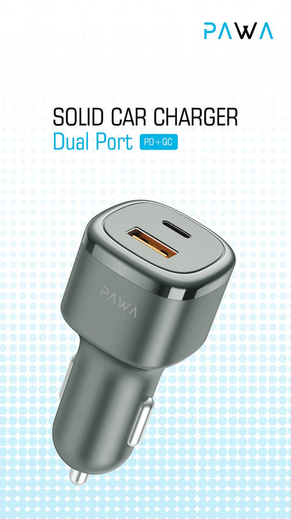 SOLID CAR CHARGER - Dual Port - PD+QC - Includes Braided Type-C to Type-C
