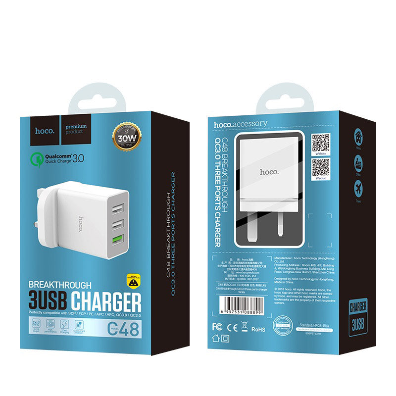Wall charger “C48 Breakthrough” three USB ports UK