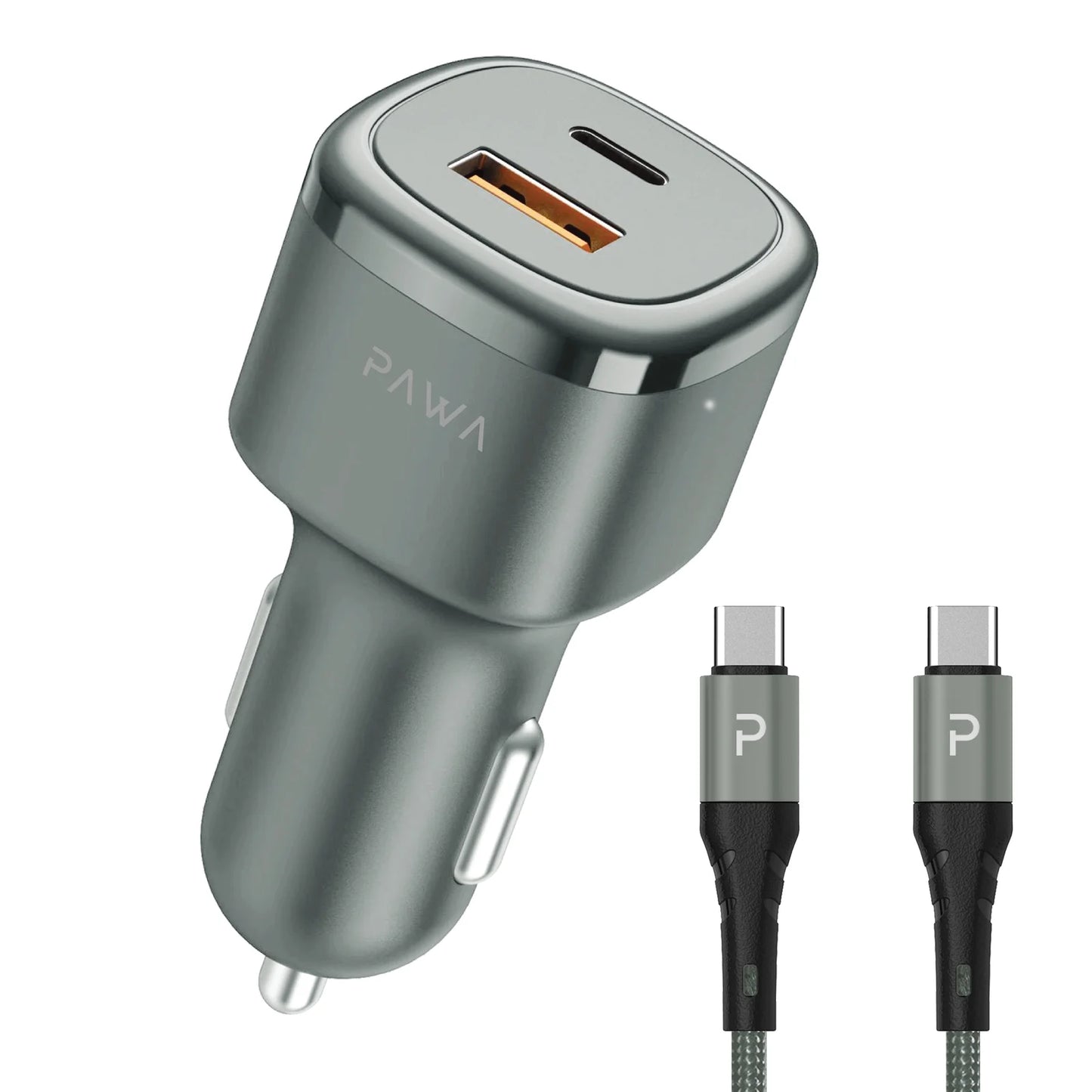 SOLID CAR CHARGER - Dual Port - PD+QC - Includes Braided Type-C to Type-C