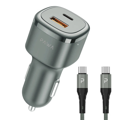 SOLID CAR CHARGER - Dual Port - PD+QC - Includes Braided Type-C to Type-C