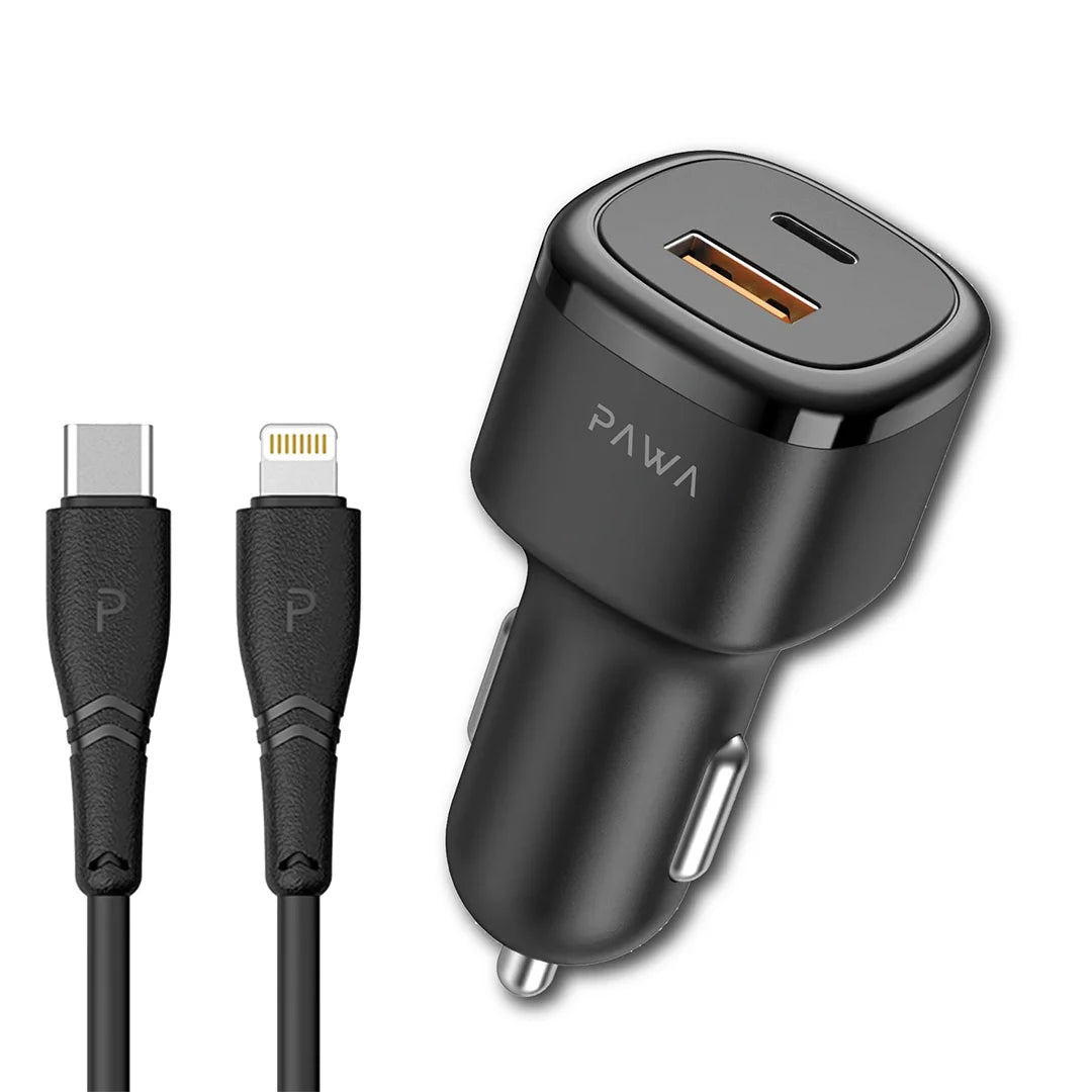 SOLID CAR CHARGER PD48W+ QC with Type C to Lightning to Cable